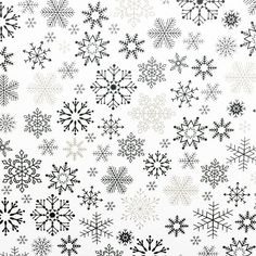 black and white snowflakes are arranged in rows on a sheet of paper,