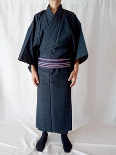 Japanese Men's Kimono Robe in Dark Cyan Blue Size M, Vintage Tsumugi Silk Kimono, Men's Dressing Gown Yukata, Gift Idea for Him. Authentic Japanese silk kimono robe in dark blue. The kimono is made from high quality tsumugi silk. The kimono will make a lovely gift for your boyfriend, husband, and loved ones. Approximate SIZE (Lay-flat measurement): Wingspan (sleeve end to sleeve end): 135cm (53.1") Yukitake (the length from the mid body to the wrist): 67.5cm (26.6") Width: 61cm (24") . Hip circumference: 136cm (53.5") Sleeve length: 35cm (13.7") Sleeve drop: 49.5cm (19.5") Length (from neckline to bottom of robe): 134.5cm (53") The kimono fits US men's size M. 24-24.5" width= Medium The model is about 174cm tall (about 5 ft 7) If you still have a problem figuring out the measurements, plea Japanese Kimono Male, Yukata Women, Men's Kimono, Mens Dressing Gown, Dark Cyan, Male Kimono, Men's Robes, Silk Kimono Robe, Cyan Blue