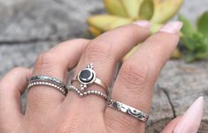 Boho Style Black Onyx stacking ring:- 15mm face height with 6mm round Genuine Onyx.- .925 solid sterling silver 1.2mm band.- Perfect for stacking or wearing alone. - US ring sizes 4-10.5 with half sizes available.- Choice for Set of two including 2mm chevron bead stacker.Connect with us on Instagram @a_wild_violet for sales and giveaways!**All items are in stock and ship within 2-5 business days from received payment (excluding Saturday/Sunday) from the US. If you are within the US please expect Black Stackable Rings With Round Band, Black Stackable Round Band Rings, Black Sterling Silver Stackable Jewelry, Stackable Black Sterling Silver Jewelry, Black Sterling Silver Stackable Rings As Gift, Black Sterling Silver Stackable Rings For Gift, Adjustable Black Sterling Silver Stackable Rings, Engagement Ring Boho, Onyx Engagement Ring