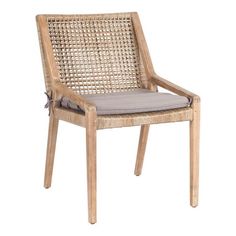 a wooden chair with a cushion on it