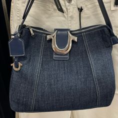 Brand New Cute Fashionable True Religion Jean Shoulder Bag Everyday Dark Wash Bag With Zipper Closure, Casual Shoulder Bag With Metal Hardware And Double Handle, Casual Shoulder Bag With Double Handle And Metal Hardware, Everyday Denim Bag, Everyday Denim Bags, Chic Denim Blue Shoulder Bag With Removable Pouch, Denim Blue Shopping Shoulder Bag, Chic Denim Shoulder Bag With Double Handle, Denim Blue Denim Shoulder Bag For Shopping