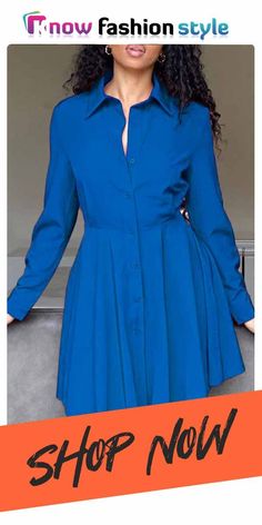 #knowfashionstyle #TurndownCollar #Dresses Solid Color Long Sleeve Mini Dress For Work, Long Sleeve Solid Color Mini Dress For Work, Fitted Knee-length Shirt Dress In Solid Color, Fitted Knee-length Solid Color Shirt Dress, Fitted Knee-length Shirt Dress, Solid Color Long Sleeve Mini Dress For Office, Long Sleeve Solid Color Office Dress, Long Sleeve Solid Color Mini Dress For Office, Long Sleeve Mini Dress For Office