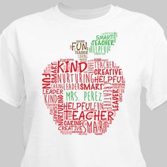 an apple shaped t - shirt with words in the shape of an apple on it