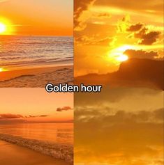 four different pictures with the words golden hour