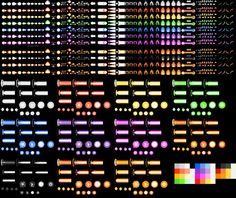 a large collection of different colored lights on a black background