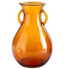 an orange glass vase on a white background