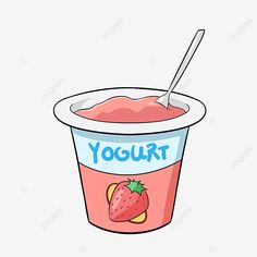 yogurt with strawberries and oranges in a plastic cup, cartoon, food png and psd