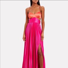 Hi If Anyone Is Selling This Dress Please Let Me Know!! Pink Satin Evening Dress For Spring, Spring Pink Evening Dress With Pleated Bodice, Glamorous Pink Silk Gown, Chic Pink Gown For Gala, Pink Pleated Bodice Gown For Evening, Chic Pink Maxi Dress With Pleated Bodice, Pink Pleated Dress For Night Out, Pink Silk Maxi Dress For Cocktail, Glamorous Pink Evening Dress With Pleated Bodice