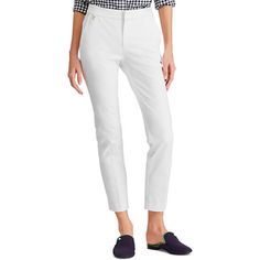 Lauren Ralph Lauren Women's  DESIGNER ANKLE PANTS  SZ 2P WHITE STRETCH TWILL  TAPERED SLIM-FIT ANKLE PANTS With Gold LOGO White Ankle-length Classic Pants, Classic White Ankle-length Pants, Business Casual White Long Pants, White Long Pants For Business Casual, White Cotton Pants For Business Casual, Mid-rise White Pants For Work, White Mid-rise Pants For Work, White Mid-rise Workwear Pants, White Mid-rise Workwear Bottoms