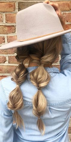 56. Cute Pigtail Hairstyle For a simple and stylish weekend braided style, try a pigtail like this. It is a cute hair do that... Western Hair Styles, Pigtail Hairstyle, Cowgirls Hairstyles, Western Hairstyles, Country Hairstyles, Cowgirl Hair, Music Festival Hair, Western Hair, Pigtail Hairstyles