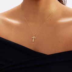 Diamond Gothic Cross Necklace in 14k Solid Gold The cross necklace will be your new favorite with its classic and elegant style. Show everyone the chic woman you are. You'll have: 14k solid gold handcrafted pieces 100% ethical sourced jewelry Size Material: 14k Solid Gold Diamond Type: Natural Diamond Quality:Carat Weight: 0.06 ctwColor: F-GClarity: VS2Cut: Excellent Pendant Height: 23 mm / 0.90 inch Pendant Width: 13 mm / 0.51 inch Chain Style: Cable Chain Chain Length: 18 inch You’ll get a cer Chains With Cross, Gold Necklace With Cross, Golden Cross Necklace, Pendant Necklace Outfit, Gold Cross Necklace For Women, Catholic Cross Necklace, Cross Pendant Necklace Woman, Gold Diamond Cross Necklace, Gothic Cross Necklace