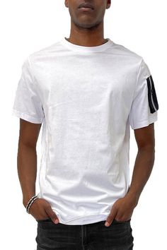 SHORT SLEEVE COTTON TSHIRTUTILITY SLEEVE POCKETREGULAR FITMade In: USAFabric Contents: 100% COTTON Sporty Relaxed Fit Shirt, Sporty Relaxed Fit Shirt In A Specific Color, White Stretch T-shirt For Streetwear, Casual Crew Neck Jersey Shirt, Casual Jersey Shirt With Crew Neck, White Short Sleeve Jersey Top, Casual Black Jersey T-shirt, Sporty Solid Color Cotton T-shirt, Sporty Solid Cotton T-shirt