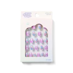 Treat your child to a fun and colorful manicure experience with this More Than Magic™ Press-on 24-Piece Nail Set. The artificial nail set is a collection of 24 ABS nails — 12 lilac-pink nails embellished with sparkly gems and 12 splotch-print pastels — helping to add a touch of glamour to their fingertips for parties or playdates. Boasting easy application and removal thanks to the easy press-on method, they provide a convenient, quick solution to enhance the appearance of nails in a flash. More Kiwi Nails, Colorful Manicure, Gryffindor Outfit, Foil Nail Designs, Disney Acrylic Nails, Bday List, Kitty Nails, Lip Balm Set, Hello Kitty Nails