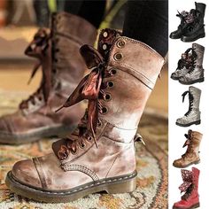 Retro Womens Mid Calf Boots Lace Up Biker Punk Military Combat Ankle Bootie Shoe | eBay Fall Outdoor Lace-up Boots With Closed Toe, Fitted Lace-up Martin Boots For Winter, Fitted Lace-up Martin Boots For Fall, Closed Toe Lace-up Boots For Outdoor Fall Use, Fall Outdoor Lace-up Closed Toe Boots, Lace-up Mid-calf Boots For Fall, Winter Knee-high Combat Boots, Fall Outdoor Knee-high Lace-up Boots, Fall Outdoor Lace-up Knee-high Boots