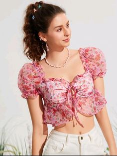 Amazing Science Facts, Front Crop Top, Unique Blouse Designs, Unique Blouse, Pink Boho, Ditsy Floral, Women Tops, All Over Print, Blouse Designs