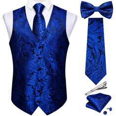 PRICES MAY VARY. 💘【Set includes 6pcs】Vest + Necktie + Pre-tied Bow Tie + Pocket Square + Tie Clip + Cufflinks.The complete and unified set can meet the matching needs, no need to buy additionally, making you more attractive in wedding, party, prom, ceremony, business etc. 💘【Adjustable design】The adjustable belt is located on the back of the vest,loose and slim according to your needs. The pre-tied bowtie can be adjusted from 12"-22", just buckle at the most comfortable position for you, conven Bow Tie Pants, Mens Suit Vest, Vest And Tie, Pre Tied Bow Tie, Tuxedo Dress, Mens Formal, Formal Business, Tie Set, Suit Vest