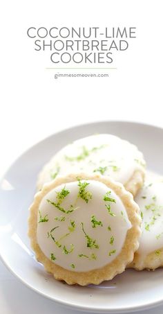 coconut lime shortbread cookies on a white plate