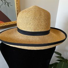 Ladies Straw Brim Hat ! Nwot! Circumference - 21.5-22 Width- 10 Classic Straw Hat For Vacation One Size, Classic Summer Hat, One Size Fits Most, Classic Vacation Straw Hat One Size, Classic Panama Hat One Size Fits Most For Spring, Classic Fedora Sun Hat For Garden Party, Classic Flat Brim Sun Hat For Garden Party, Classic Straw Hat For Spring, One Size Fits Most, Classic Adjustable Panama Hat For Garden Party, Fitted Lined Hat For The Beach