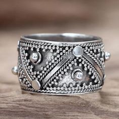 Sterling silver band ring, 'Lavish Bali' - Sterling silver band ring Silver Boho Jewelry, Gold And Silver Bracelets, Metal Clay Jewelry, Jewellery Sketches, Sterling Silver Rings Bands, Jewelry Rings Diamond, Silver Jewelry Handmade, Sterling Silver Flowers, Silver Band Ring