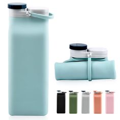 thermos flask water bottle is shown in different colors and sizes, including one with