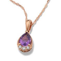 Classic Amethyst Rose Gold Jewelry, Elegant Purple Necklace With Prong Setting, Classic Rose Gold Amethyst Jewelry, Purple Diamond Necklace With Diamond Accents, Elegant Rose Gold Amethyst Jewelry, Elegant Rose Gold Amethyst Necklace, Elegant Purple Jewelry With Diamond Accents, Elegant Purple Diamond Necklace, Elegant Purple Necklace With Diamond Accents