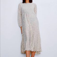 Zara Dress Creased Effect Polka Dot Dress Midi Dress Open Box Never Worn Size Medium Apostolic Clothing, Zara Midi Dress, Apostolic Fashion, Zara Dress, Dress Midi, Open Box, Polka Dot Dress, Dot Dress, Zara Dresses