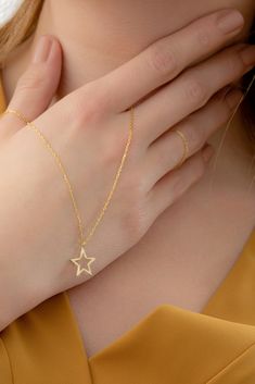 14k Gold Star Necklace For Gift, 14k Gold Star Necklace As Gift, 14k Gold Star Necklace Perfect For Gifts, 14k Gold Star-shaped Necklace For Anniversary, Delicate Yellow Gold Star Jewelry, 14k Gold Star Charm Jewelry Gift, 14k Gold Jewelry With Star Charm Gift, 14k Gold Star Jewelry, Star Diamond Necklace