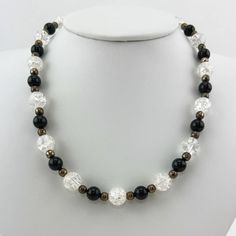 Artisan Black Glass Beads Clear Crackle Quartz Beads Sterling Silver Necklace | eBay Crackle Quartz, Sterling Necklaces, Quartz Beads, Sterling Silver Necklace, Black Glass, Glass Beads, Silver Necklace, Beaded Necklace, Sparkle