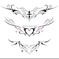 tattoos with hearts and stars in the middle, on top of each one is an arrow