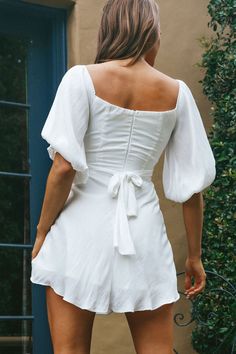 Linka On or Off-Shoulder Half Sleeve Tie-Back Dress White by Selfie Leslie White Ruched Off Shoulder Mini Dress, Fitted Off-shoulder Midi Dress For Brunch, Flirty White Off Shoulder Dress For Summer, Feminine Off-shoulder Mini Dress For A Day Out, White Ruched Off Shoulder Dress, White Ruched Off-shoulder Dress, Elegant Off Shoulder Mini Dress For Day Out, Elegant Mini Length Off Shoulder Dress For Day Out, Fitted Off-shoulder Puff Sleeve Summer Dress