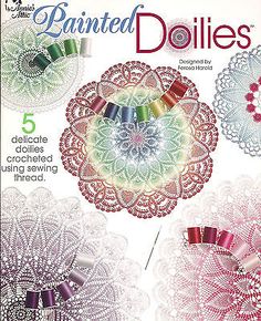 the front cover of an illustrated book with crochet dois and sewing thread