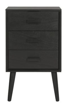 a black nightstand with two drawers on one side and an open drawer on the other