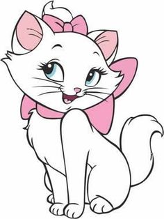 a cartoon cat with a pink bow around its neck