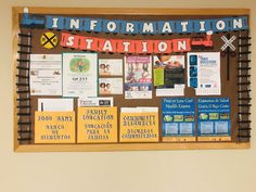 a bulletin board with information on it