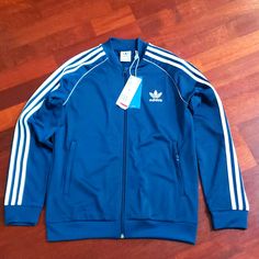 Nwt, Good Condition, Never Use Blue Sporty Outerwear With Ribbed Cuffs, Sporty Blue Outerwear With Ribbed Cuffs, Casual Blue Adidas Outerwear, Blue Track Jacket With Ribbed Cuffs For Winter, Blue Winter Track Jacket With Ribbed Cuffs, Winter Blue Track Jacket With Ribbed Cuffs, Blue Track Jacket With Ribbed Cuffs For Fall, Casual Blue Track Jacket For Winter, Casual Blue Winter Track Jacket