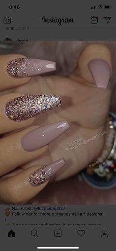 Ballerina Acrylic Nails Long, Ballerina Nail Art Ideas, Classy Nails With Glitter, Elegant Nails 2023, Elegant Nude Nails Classy, Acrylic Nails Nude Colors, Gliterry Nails Design, Mother Of Bride Nails, Nye Nails 2022