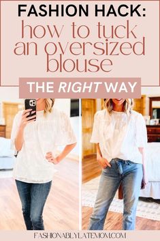 Discover the secrets to a perfect Tucked In Shirt Outfit with our detailed guide on How to Properly Tuck In an Oversized Shirt. Explore different techniques like the Shirt Tucked Into Jeans and the popular Half Tucked Shirt style. These Shirt Hacks will help you turn Loose Shirts into fashionable and sophisticated looks effortlessly. Long Tee Outfit, Front Tuck Shirt, Smart Casual White Shirt, Loose Shirt Outfit, Half Tucked Shirt, Tucked In Shirt Outfit, Shirt Tucked Into Jeans, Tucked In Shirt, Casual Mom Style