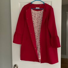 3/4 Length Sleeved Pink Coat. Sleeve Has Poof Detail At The Bottom. New Without Tags. Has Cute Bow Pocket Details Spring Outerwear With Button Closure And 3/4 Sleeve, Casual Outerwear With Buttons And 3/4 Sleeves, Casual Outerwear With 3/4 Sleeve And Buttons, Elegant Outerwear With Button Closure, 3/4 Sleeve, Elegant 3/4 Sleeve Outerwear With Button Closure, Chic 3/4 Sleeve Winter Outerwear, Casual Outerwear With 3/4 Sleeve For Daywear, 3/4 Sleeve Outerwear With Buttons For Work, Workwear Outerwear With Buttons And 3/4 Sleeve