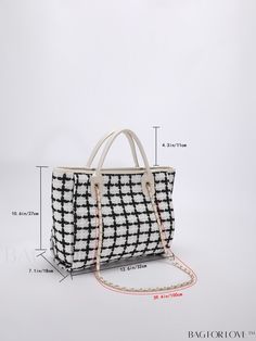 BagForLove - Chic Plaid Chain Handle Bag Product Description Color Black and White Strap Type Double Handle Details Grommet Eyelet Bag Size Medium Pattern Type Plaid Type Top Handle Bag Closure Type Zipper Style Fashionable Material Polyamide Composition 100% Polyamide Size Chart INCH CM Bag Length Bag Width Bag Height Handle Height Strap Length 16.5 inch 7.1 inch 10.6 inch 4.3 inch 39.4 inch Bag Length Bag Width Bag Height Handle Height Strap Length 42 cm 18 cm 27 cm 11 cm 100 cm Details Pictur Handle Bag, Top Handle, 4 Inch, Top Handle Bag, Plaid, Size Medium, Black And White, Chain, Pattern