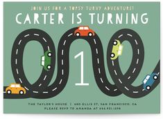 an image of a birthday party with cars on the road and numbers 1 to 10