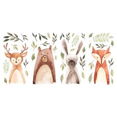 Peel And Stick Decals, Affordable Wall Decor, Peel And Stick Wall Decals, Watercolor Woodland, Baby Poster, Woodland Critters, Wall Decor Decals, Cat Air, Woodland Creatures