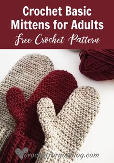 crochet mittens for adults with text overlay