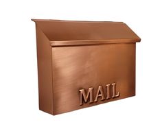 a mailbox with the word mail written on it's front and side panels