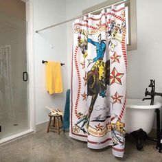 Long Live Cowboys Western Shower Curtain made in the USA - Your Western Decor Cowgirl Bathroom, Western Shower, Cowboys Western, Western Shower Curtain, Silver Shower Curtain, Western Bathroom Decor, Long Live Cowboys, Western Bathroom, Retro Bathroom