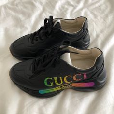 Gucci Rhyton Rainbow Sneakers. Do Show Some Slight Wear And Some Parts Of The Rainbow Logo Have Peeled Off. These Are Marked A Size 37.5 And Fit A 7/7.5 Best! I’m A 7.5 And They Fit A Bit Snug On Me. No Box. Reasonable Offers Only Gucci Rhyton Sneakers Black, Gucci Rhyton Sneakers, Gucci Rhyton, Rainbow Sneakers, Rainbow Logo, Shoes Gucci, Gucci Shoes, The Rainbow, Womens Shoes Sneakers