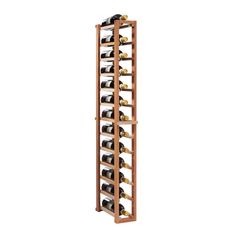 a wooden wine rack filled with lots of bottles