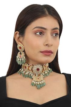 Shop for Riana Jewellery Stone Embellished Necklace Jewellery Set Online at Aza Fashions Jewellery Set Gold, Dangler Earrings, Geometric Motif, Stone Studs, Mix Color, Jewellery Set, Buy Gold, Jewellery Sets, Gold Plated Necklace