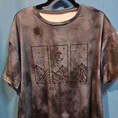 Seeing, Size Large. Never Worn. It Is A Dark Blue/Grey And Black Tie Dye. Star Tie Dye, Star Tie, Dark Blue Grey, Black Tie Dye, Moon And Star, Tie Dye Shirt, Dye Shirt, Shein Tops, Black Tie