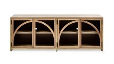 the sideboard is made out of wood and has arched doors