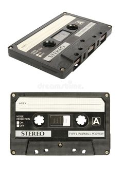 an old and new cassette tape recorder side by side on a white background royalty images